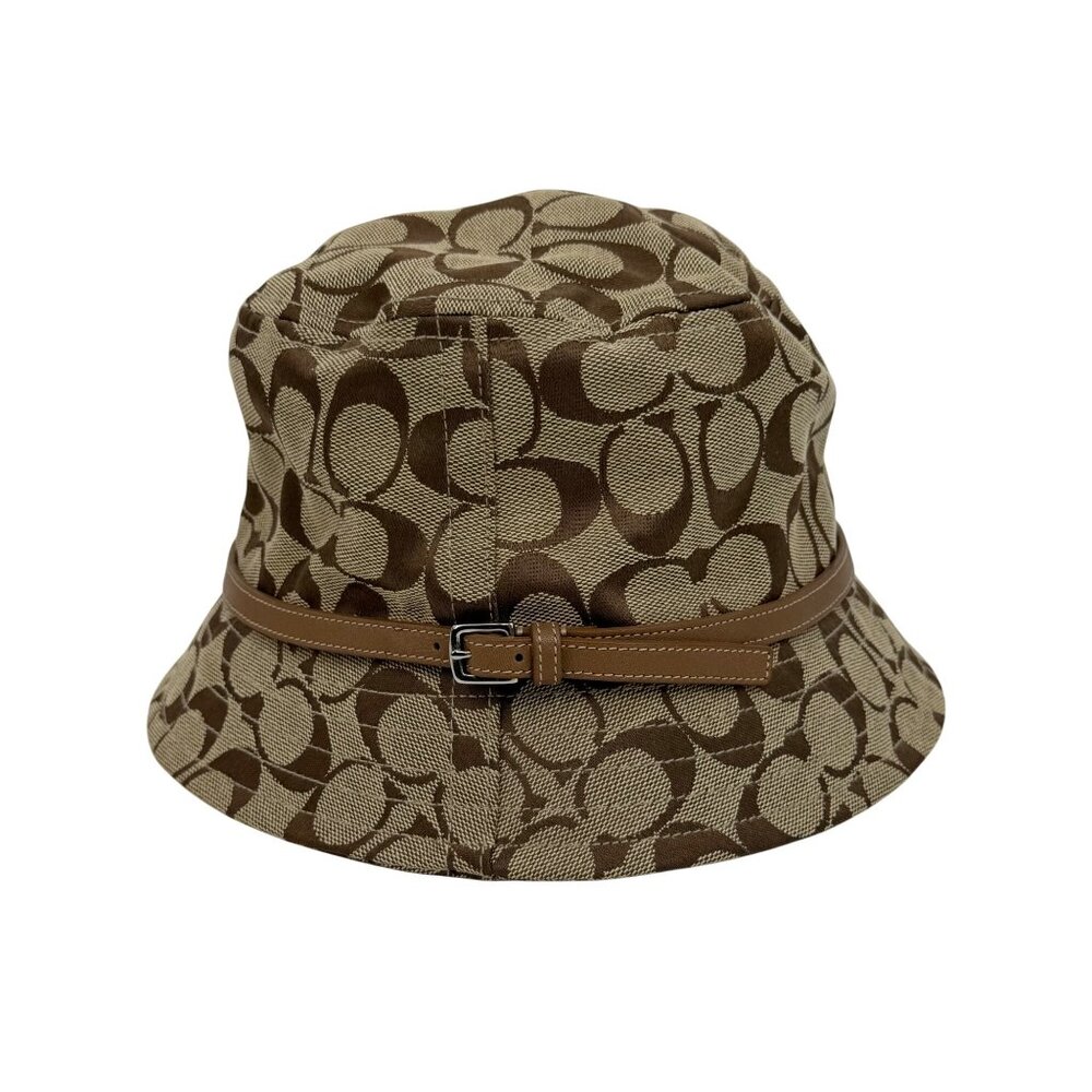 Vintage Coach CC Monogram Bucket Hat Brown/Tan Canvas Vegan Leather Accent Y2K - Picture 4 of 12